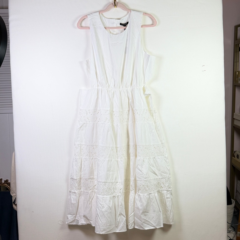BANANA REPUBLIC White Eyelet Lace Cutout Tiered Midi Dress XLP